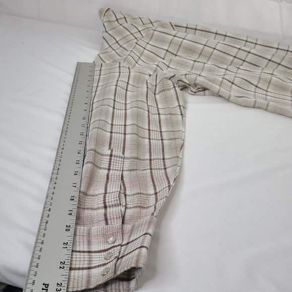 VTG Pryde Western Pearl Snap Brown Beige Plaid Shirt Mens LG? *See Measurements - Picture 8 of 10